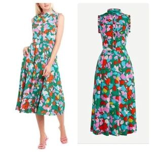 J. Crew Green and Red Floral Midi Dress